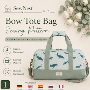 Wykrój torby podróżnej Whale Travel Duffel w formacie PDF, wykrój torby weekendowej, samouczek szycia torby podróżnej, torba na ramię, natychmiastowe pobranie