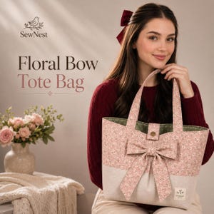 Large Floral Tote Bag Sewing Pattern PDF | Bow Tote Bag Pattern | Quilted Fabric Handbag Tutorial | DIY Beginner Sewing Project | Instant Do