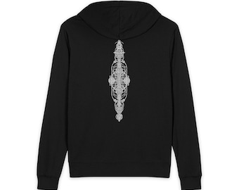 Intricate Vertical Sacred Geometry Mandala Hoodie | Unisex Zip-Up Hoodie