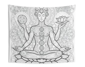 Chakra Lotus Meditation Indoor Wall Tapestry | Mandala Yoga Decor