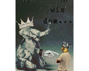 Wisdom Ephemera Collage Rolled Poster | Surreal Crowned Figures Art Print