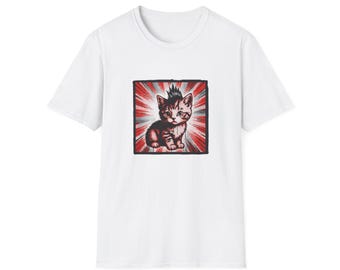 Punk Kitten Pop Art T-Shirt - Red/Black Halftone | Unisex T-shirt