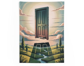 Floating Doorway Landscape Indoor Wall Tapestry | Surreal Portal Art