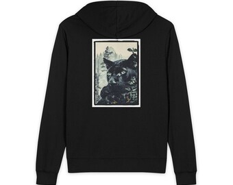 Black Cat Forest Illustration Hoodie | Unisex Zip-Up Hoodie