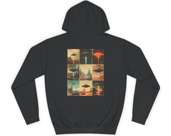 Retro UFO Collage Hoodie | Unisex Pull-Over Hoodie