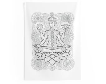 Chakra Meditation Lotus Indoor Wall Tapestry | Yoga Mandala Decor