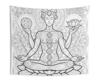 Chakra Lotus Meditation Indoor Wall Tapestry | Mandala Yoga Decor