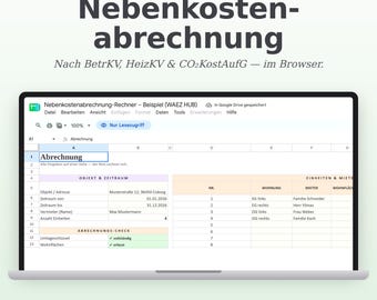 Utility bill template (Google Sheets) | Operating cost calculator for landlords according to the German Operating Costs Ordinance (BetrKV), the German Heating Costs Ordinance (HeizKV) & CO2 emissions regulations | Tenant billing