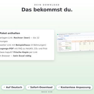 Lieferumfang: Vorlagen-Link, Link mit Beispielhaus und deutsches Zugangs-PDF mit Anleitung