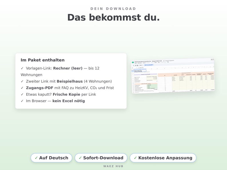 Lieferumfang: Vorlagen-Link, Link mit Beispielhaus und deutsches Zugangs-PDF mit Anleitung
