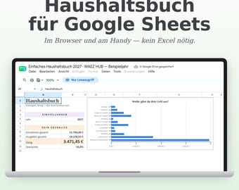 Haushaltsbuch Google Sheets Vorlage 2026 2027 | Budgetplaner Deutsch | Einnahmen Ausgaben Tracker mit Diagramm & Sparquote | Download