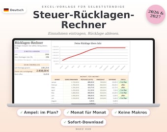 Modèle Excel de calcul des réserves fiscales 2026-2027 | Calculez vos réserves pour les travailleurs indépendants et les freelances | Allemand, téléchargement instantané