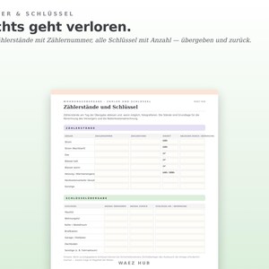 Seite Zählerstände und Schlüsselübergabe mit Zählernummern und Anzahl
