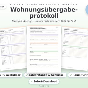 Wohnungsübergabeprotokoll als ausfüllbares PDF und Excel-Vorlage auf Deutsch — Deckblatt und Zählerstände