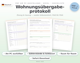Protocollo di consegna dell'appartamento (PDF e Excel compilabili) | Protocollo di ispezione in entrata/uscita | Lista di controllo per il proprietario | Download in tedesco