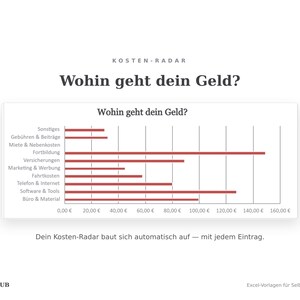 Balkendiagramm Wohin geht dein Geld: Ausgaben nach Kategorie, baut sich automatisch auf