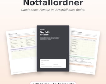 Notfallordner Vorlage PDF zum Ausdrucken | Vorsorgeordner Familie Deutsch | Notfallmappe mit Checklisten für Vollmacht, Dokumente & Finanzen