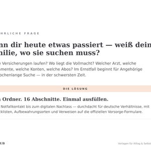 Wenn dir etwas passiert — weiß deine Familie, wo sie suchen muss? Ein Ordner mit 16 Abschnitten