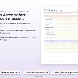 Abschnitt Gesundheit: Ärzte, Apotheke, Allergien, Vorerkrankungen und Medikamentenliste
