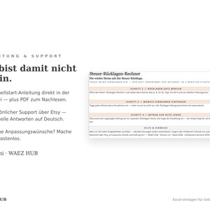 Start-Tab der Vorlage mit deutscher Schritt-für-Schritt-Anleitung und Hinweis auf persönlichen Support