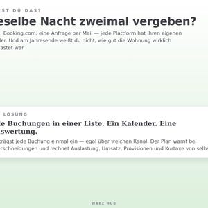Dieselbe Nacht zweimal vergeben? Der Belegungsplan sammelt alle Buchungen von Airbnb, Booking.com und Direktanfragen