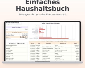 Haushaltsbuch Excel Vorlage 2026 2027 | Budgetplaner Deutsch | Einnahmen Ausgaben Tracker mit Diagramm & Sparquote | Sofort Download