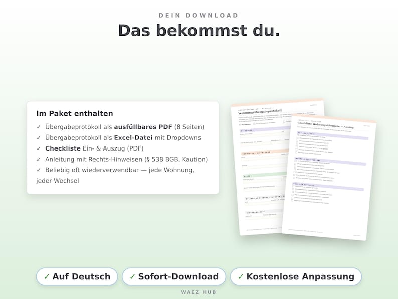 Lieferumfang: ausfüllbares PDF, Excel-Datei, Checkliste und Anleitung