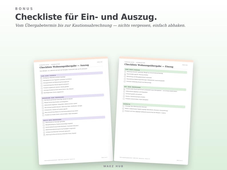 Checkliste Wohnungsübergabe für Einzug und Auszug zum Abhaken