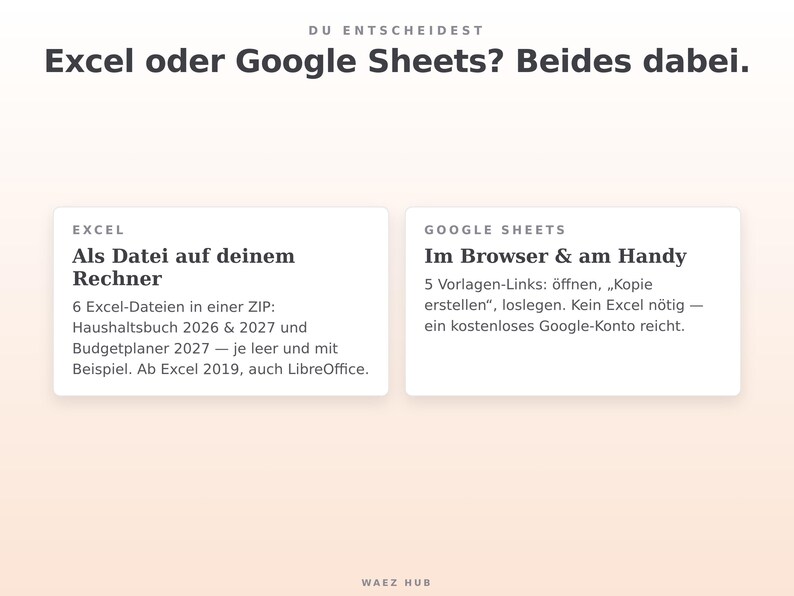 Excel-Dateien und Google-Sheets-Links sind beide im Paket enthalten