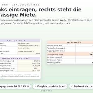 Blatt Vergleichsmiete nach § 558 BGB: Objekt, aktuelle Miete, Mietspiegel und das Ergebnis mit 625,60 Euro