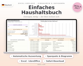 Excel-sjabloon voor huishoudbudget 2026-2027 | Budgetplanner (Duits) | Inkomsten- en uitgavenoverzicht met grafiek en spaarpercentage | Direct downloaden