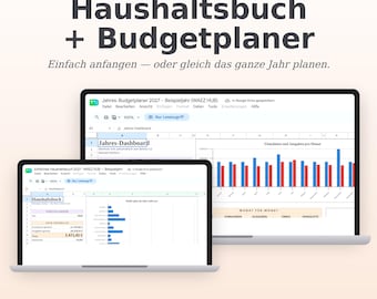 Haushaltsbuch + Budgetplaner Paket | Excel und Google Sheets Vorlage Deutsch 2026 2027 | Finanzplaner mit 50/30/20 Check & Sparzielen