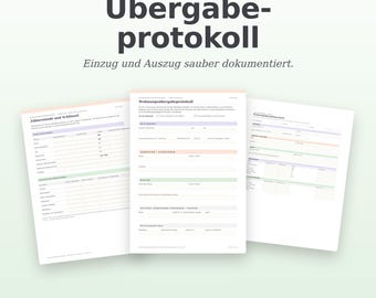 Apartment handover protocol PDF template for printing | Fillable apartment handover protocol extract | Excel checklist (German)