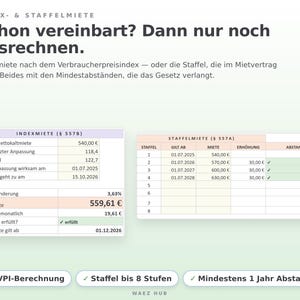 Blatt Index- und Staffelmiete: Berechnung nach Verbraucherpreisindex und Staffel mit acht Stufen
