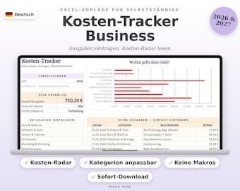 Excel-sjabloon voor onkostenregistratie 2026-2027 | Onkostenregistratie voor zelfstandigen en freelancers | Zakelijke onkosten | Direct te downloaden (Duits)
