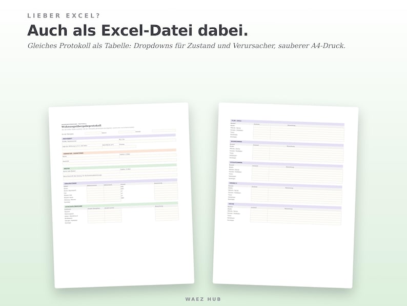 Übergabeprotokoll als Excel-Datei mit Dropdowns und A4-Druck