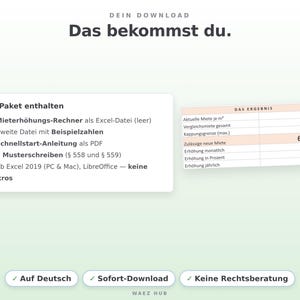 Lieferumfang: zwei Excel-Dateien und deutsche Schnellstart-Anleitung als PDF