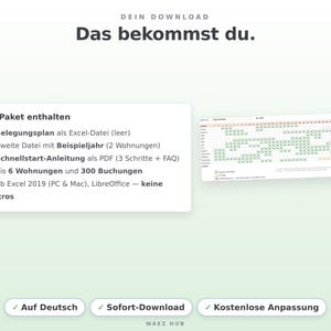 Lieferumfang: zwei Excel-Dateien und deutsche Schnellstart-Anleitung als PDF