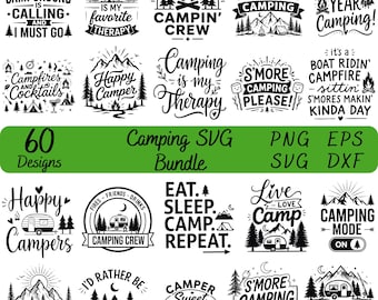 Camping SVG Bundle 60 Designs, Adventure Cut Files (svg, png, dxf, eps)