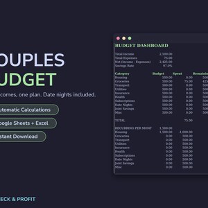 Planilha de orçamento para casais no Google Sheets e Excel | Planejador de encontros românticos e finanças conjuntas