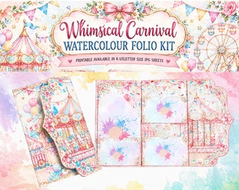 Whimsical Carnival Watercolor Folio Kit | Printable Junk Journal Ephemera (Digital Download)