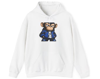 Angry Monkey in Blue Jacket Hoodie | Cartoon Ape Graphic Sweatshirt