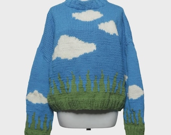 Handmade chunky wool knit sweater M-L
