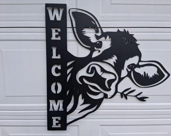 Metal Cow Welcome Sign, Farmhouse Decor, Rustic Farm Art
