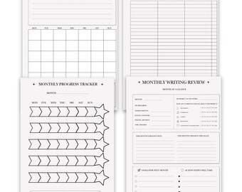 Monthly Tracker Writing Planner Inserts - Novel Writing Planner Template Printable, Self Publishing Book Writing Tracker, Physical BUNDLE
