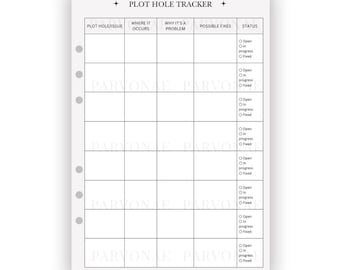 Plot Hole Tracker - Planner Insert - Novel Writing Planner Template Printable, Self Publishing Book Writing Tracker, Digital Download