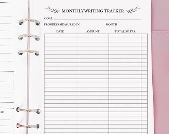 Monthly Writing Tracker Planner Insert - Novel Writing Planner Template Printable, Self Publishing Book Writing Tracker, Physical Copy Pack