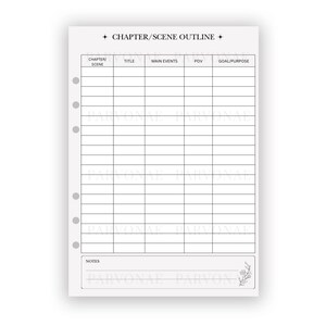 Chapter Outline - Planner Insert - Novel Writing Planner Template Printable,Self Publishing Book Writing Tracker, Outlining Digital Download
