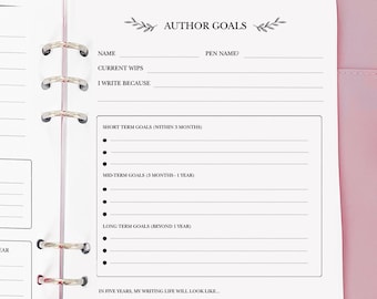 Author Goals - Planner Insert - Novel Writing Planner Template Printable, Self Publishing Book Writing Tracker, Physical Copy Pack