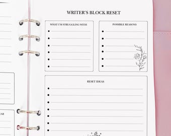 Writer's Block Reset - Planner Insert - Novel Writing Planner Template Printable, Self Publishing Book Writing Tracker, Physical Copy Pack